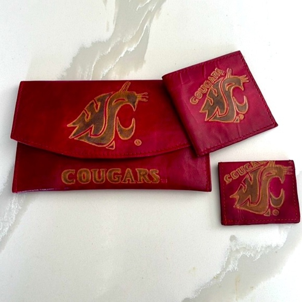 Washington State Cougars Embossed Wallet Billfold and Coin Purse 3 Piece Set